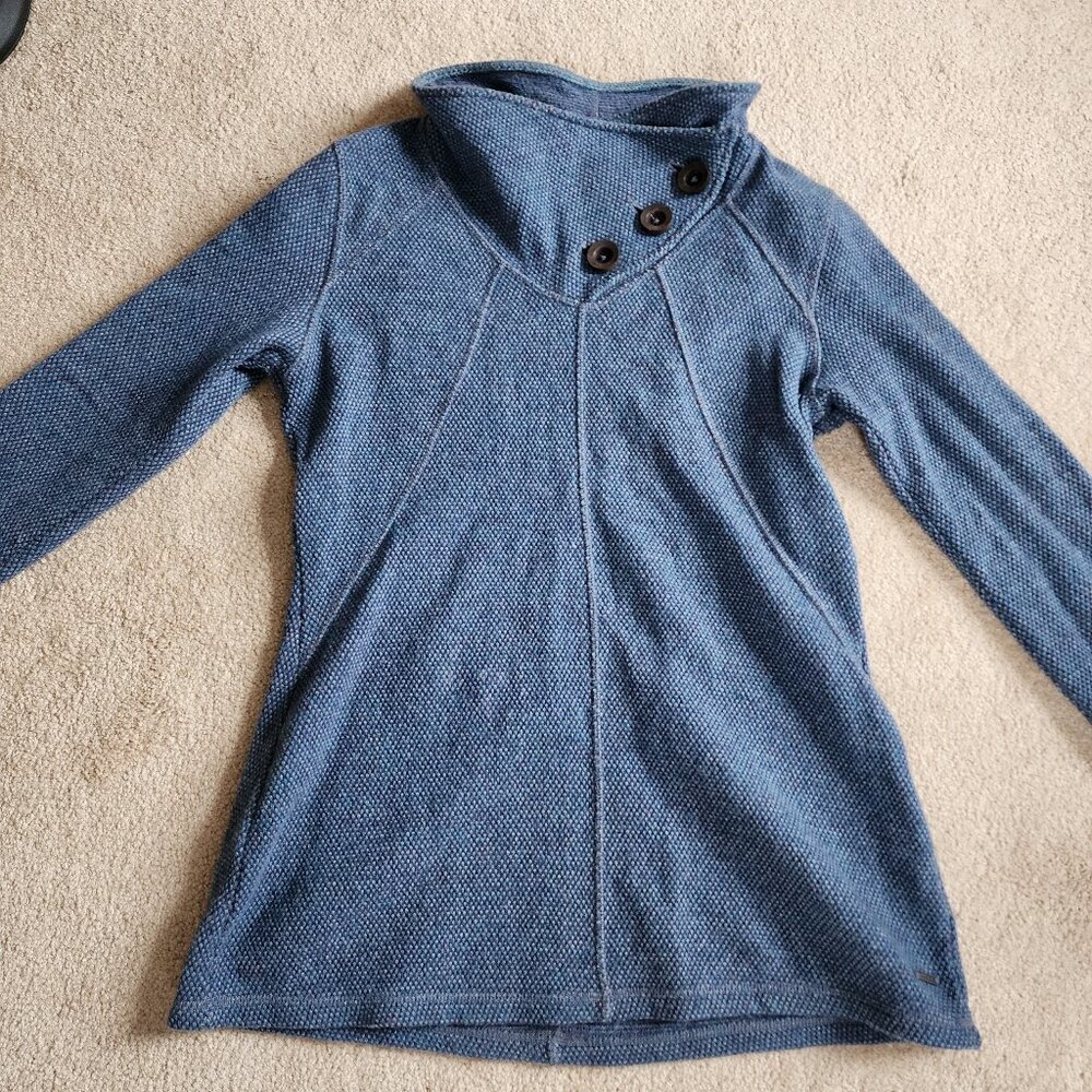 prAna Ebba Women’s M Blue Wool Blend Tunic Sweater – Cowl Neck
